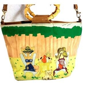 Bueno of California VTG 90s Beaded Bag  Lawn Chair Sun Scene + Eyeglass Case VTG